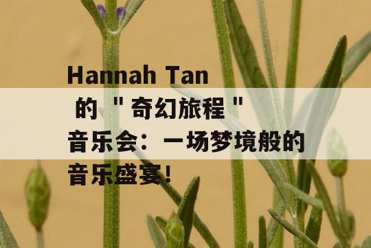 Hannah Tan 的 ＂奇幻旅程＂ 音乐会：一场梦境般的音乐盛宴！